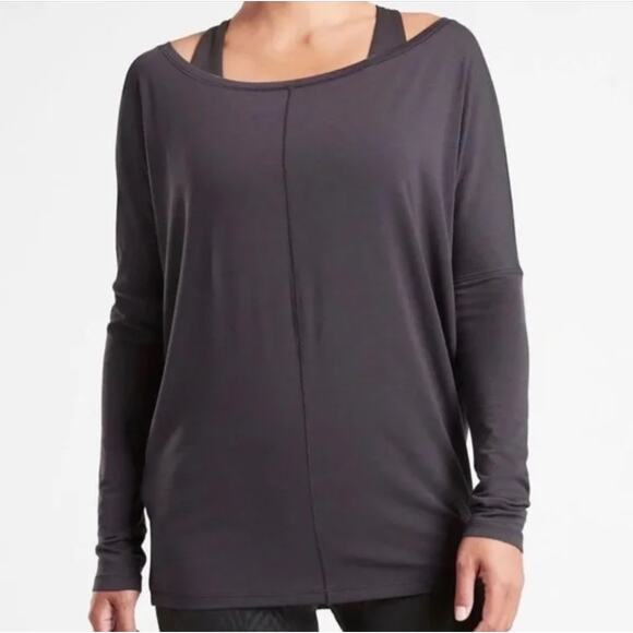 Athleta Essence Flow Top Womens Large Charcoal Gray Dolman Sleeve Boat Neck - Picture 1 of 6